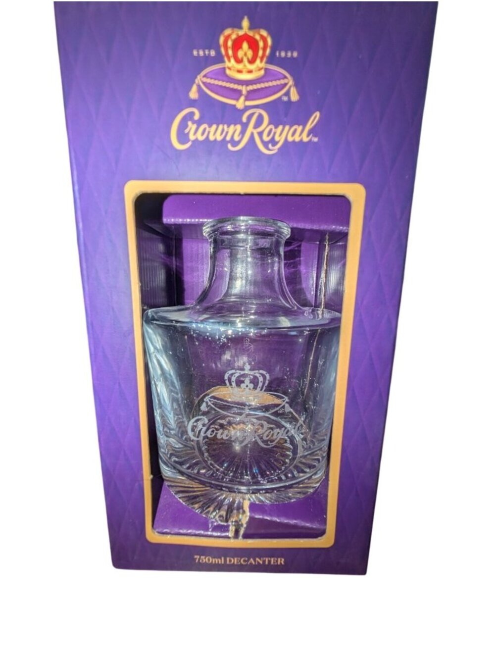 Crown Royal 750ml Glass Decanter With Box - Elegant Whiskey Storage